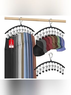 Multi-Clip Hanging Organizer for Pants and Hats - Black -